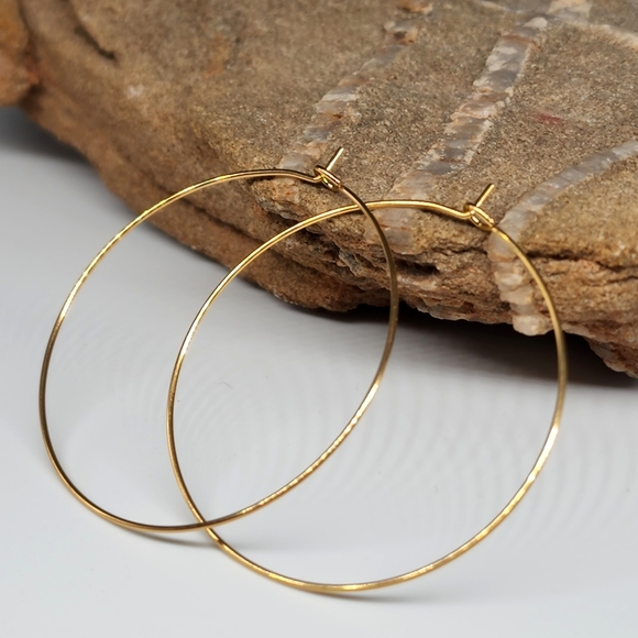 Minimalist Jewelry Hypoallergenic Hoops 14K Yellow Gold plated Thin Earrings - Picture 3 of 9